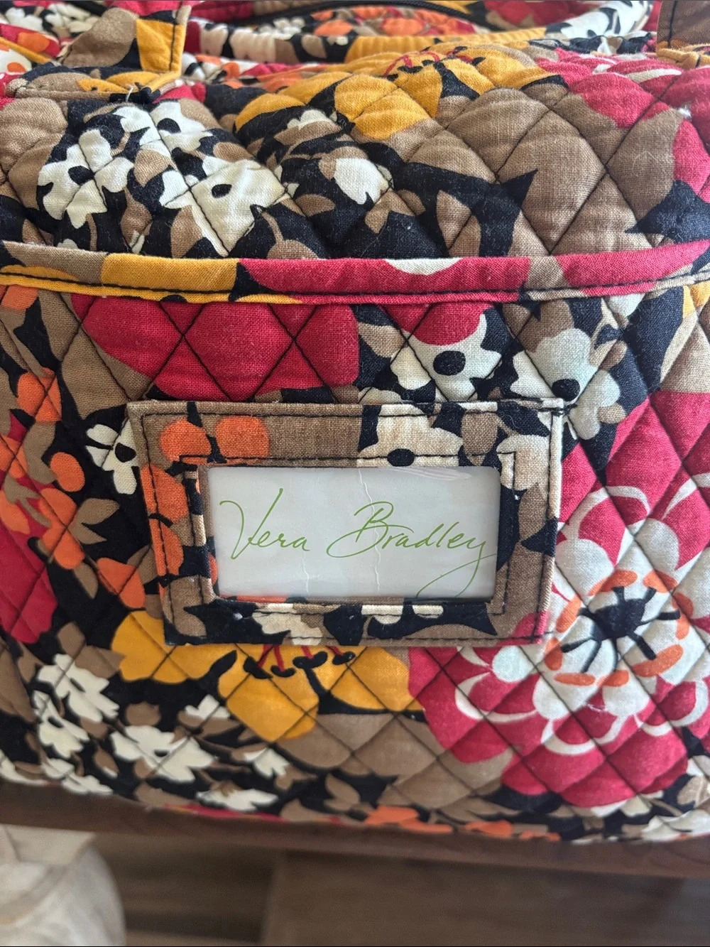 Quilted Floral Weekend Duffel Bag in Red & Mustard - Picture 2 of 10
